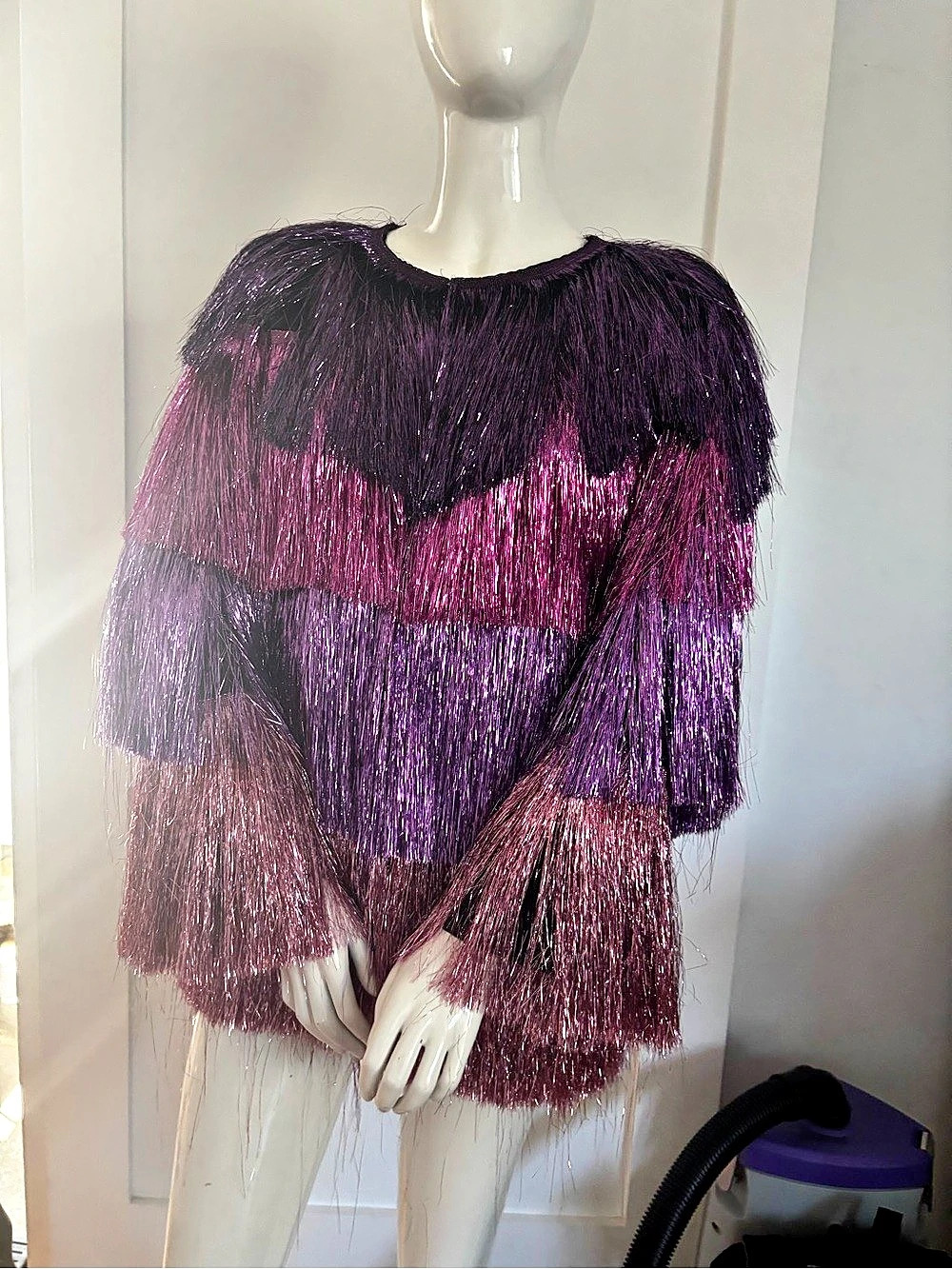 Nasty Gal Metallic Tiered Tinsel Fringe Open Front Jacket